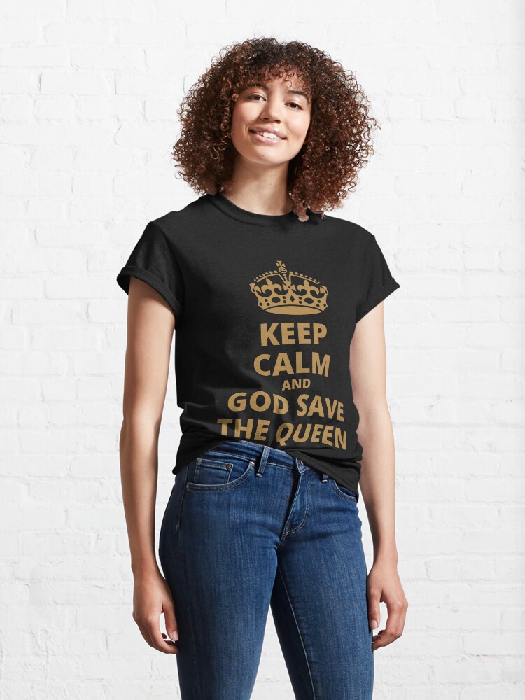 Alternate view of Queen's Platinum Jubilee, 1952-2022, Keep Calm and God Save the Queen, Gold on Black Classic T-Shirt