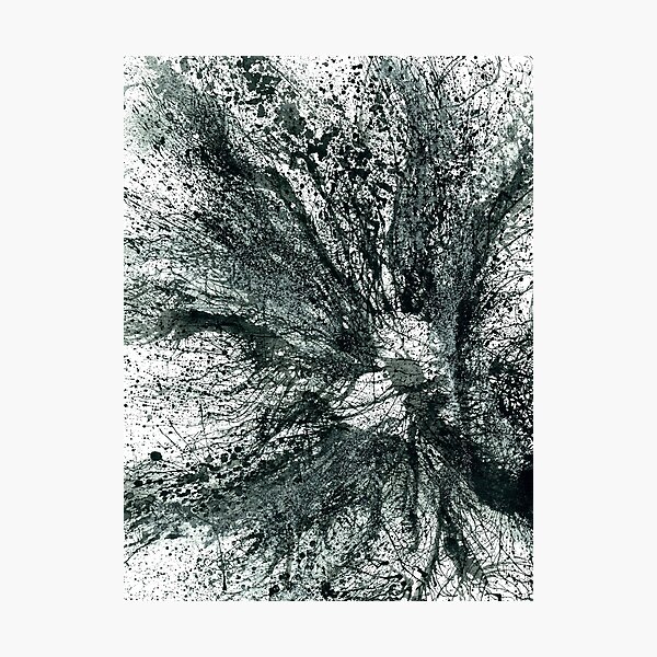 Metaphysical Hallucinations #560 Black And White Grayscale Monotone Hand-painted Original Abstract Painting Detail 1 Inspired By Neuroscience Neurology Micrograph Organic Organism Under The Microscope Photographic Print