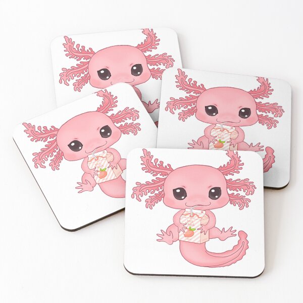 Item preview, Kawaii Axlotl Drinking Peach Milk Breakfast Axolotl designed and sold by GreenSplash.