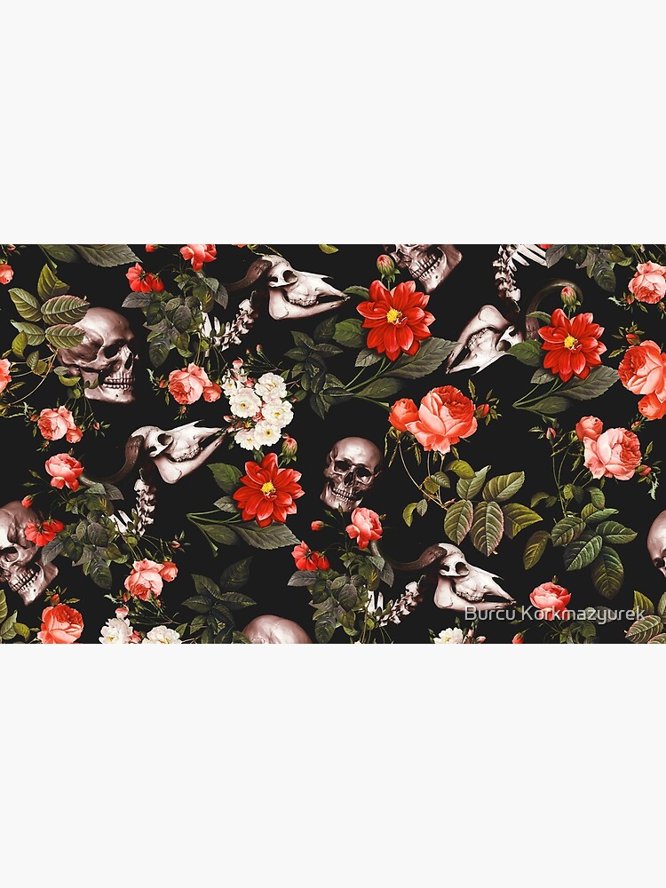 Thumbnail 6 of 6, Pet Bandana, Skull and Floral Pattern designed and sold by Burcu Korkmazyurek.