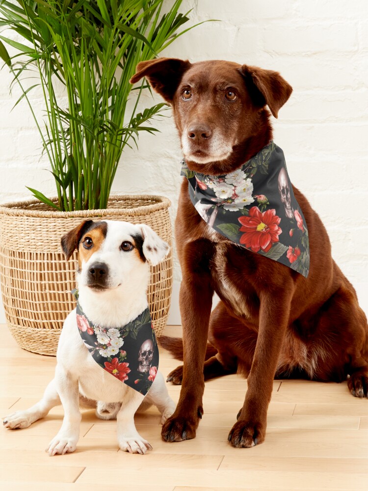 Thumbnail 5 of 6, Pet Bandana, Skull and Floral Pattern designed and sold by Burcu Korkmazyurek.