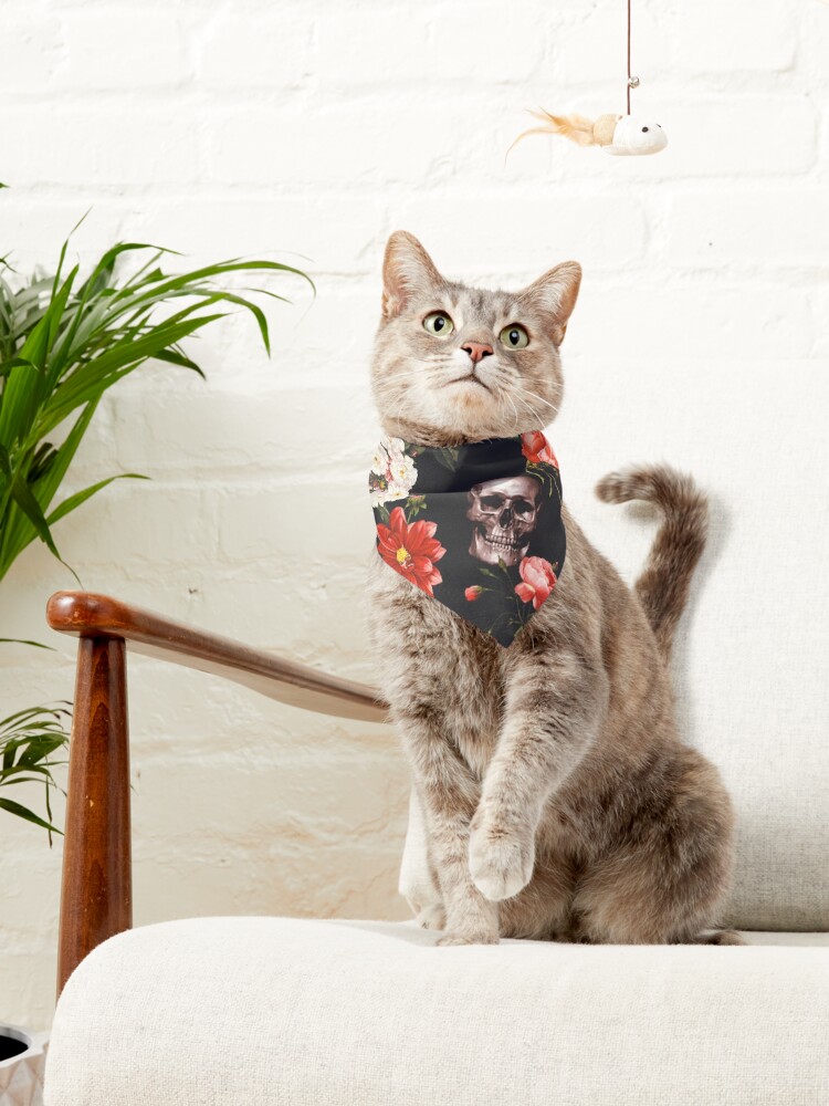 Thumbnail 3 of 6, Pet Bandana, Skull and Floral Pattern designed and sold by Burcu Korkmazyurek.