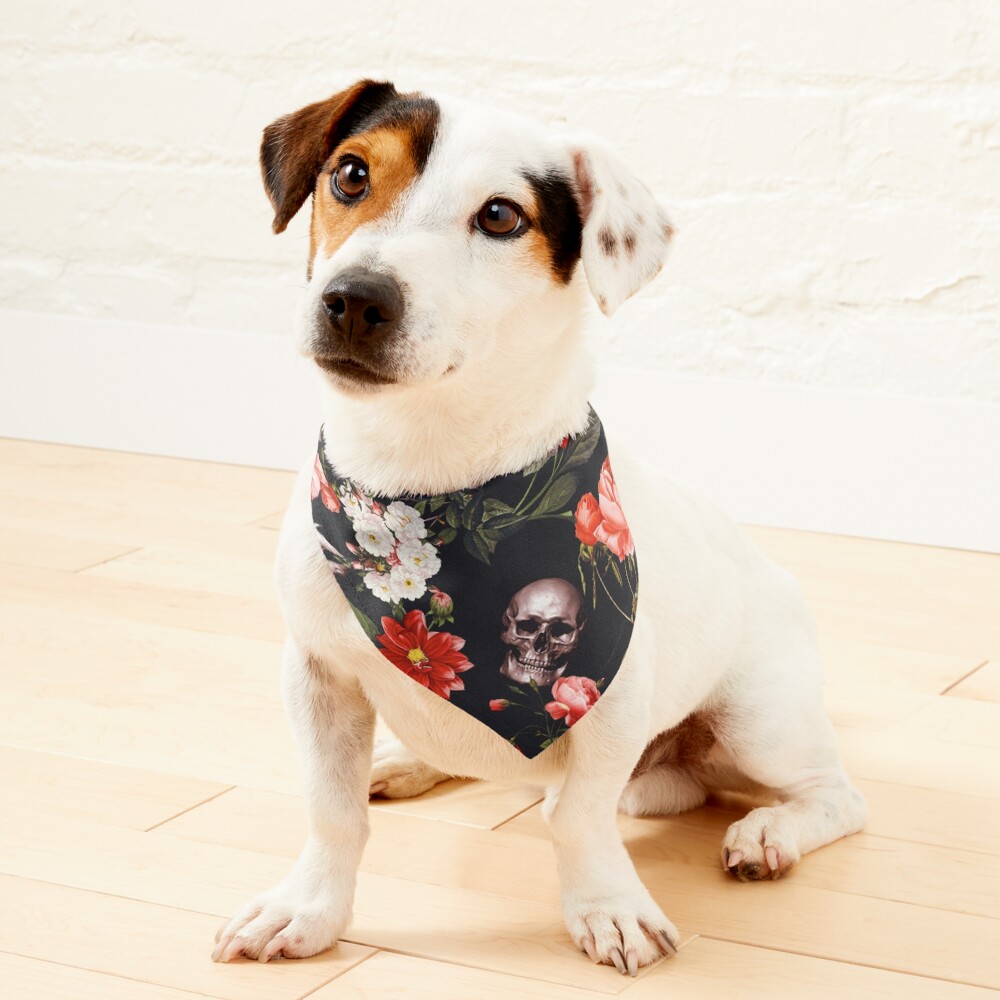 Skull and Floral Pattern Pet Bandana