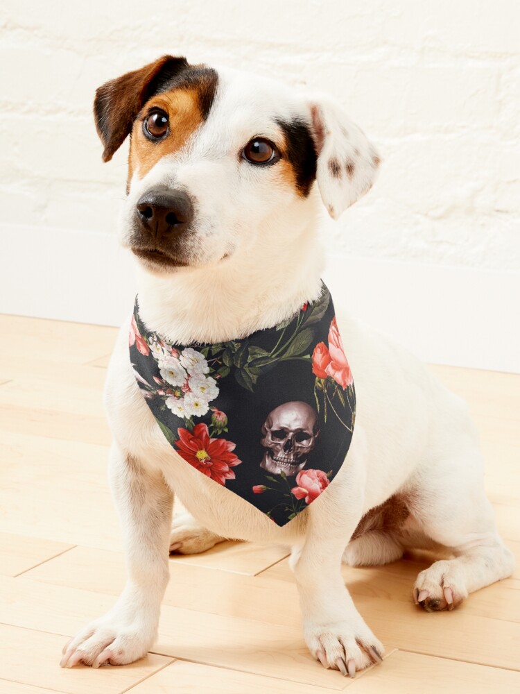 Thumbnail 1 of 6, Pet Bandana, Skull and Floral Pattern designed and sold by Burcu Korkmazyurek.