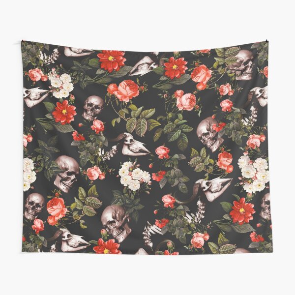 Skull and Floral Pattern Tapestry