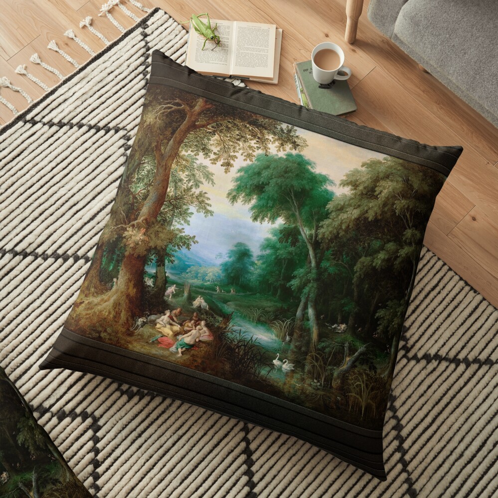 Diana and Her Nymphs by Francken and Keirincx - An Alluring Tranquil Landscape 2 Diana and Her Nymphs by Francken and Keirincx Remastered Xzendor7 Classical Art Old Masters Reproductions Floor Pillow