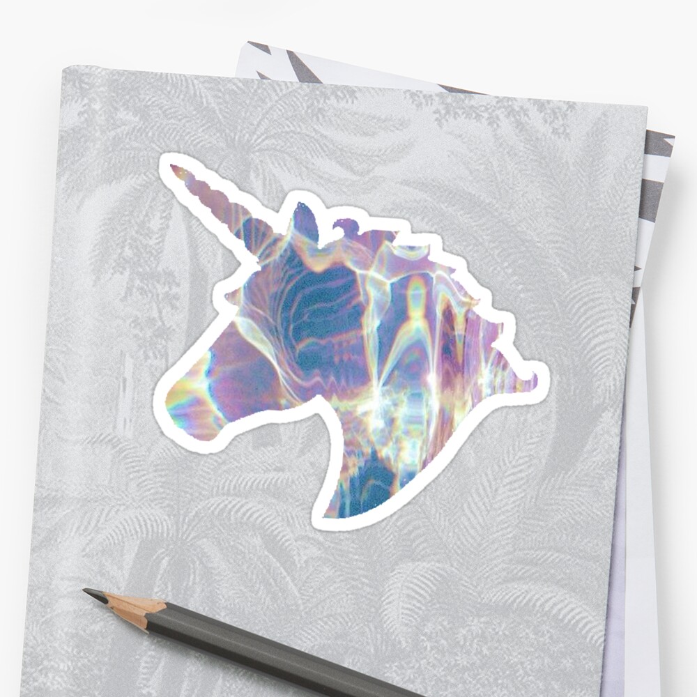 holographic unicorn head 3 sticker by ekolinsky redbubble