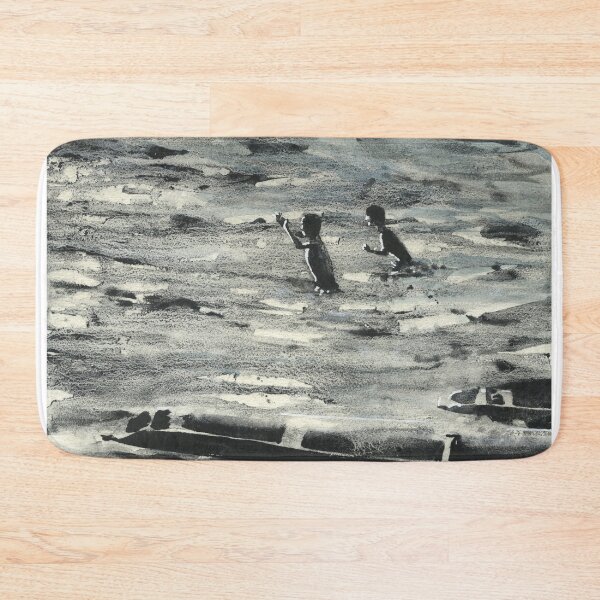 Item preview, Children playing in the Mekong River- Laos. Monochromatic watercolor painting designed and sold by rfoxphoto.