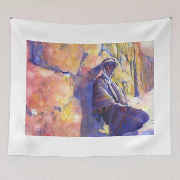 Item preview, Quechua man in traditional garb in the Sacred Vallley, Peru.  Watercolor painting designed and sold by rfoxphoto.