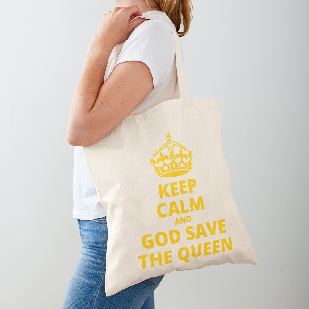 Queen's Platinum Jubilee, 1952-2022, Keep Calm and God Save the Queen, Yellow on Black Tote Bag