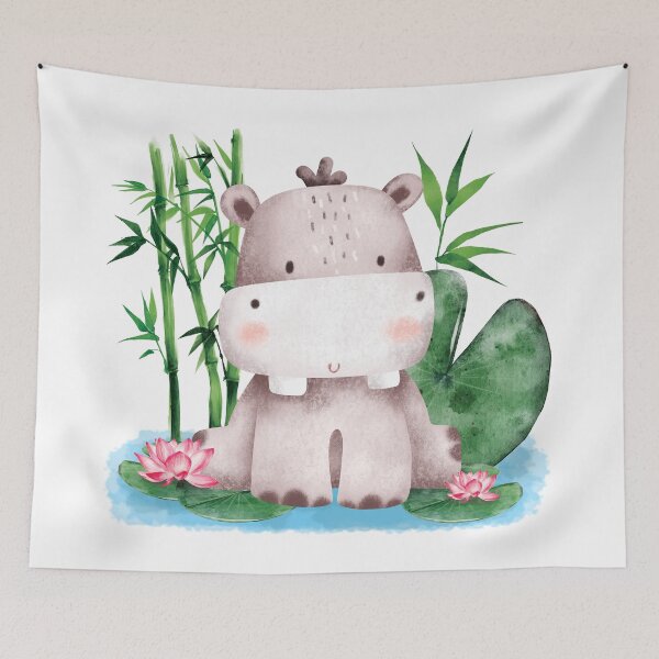 Item preview, Baby Hippo in a lilypond - Water color designed and sold by Lina Abu Rezeq.