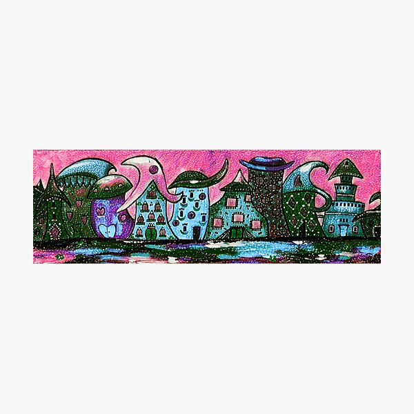 Funny town Oil painting, Edited artwork, #5 Photographic Print