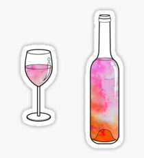 Watercolor Wine Bottle and Glass Stickers Sticker