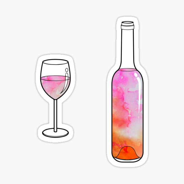 Artikel-Vorschau von Aquarell Weinflasche und Glasaufkleber, designt und verkauft von aterkaderk.