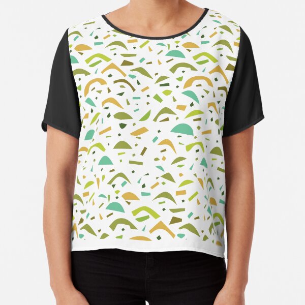 Abstract Yellow Green Shape Pattern Chiffon Top