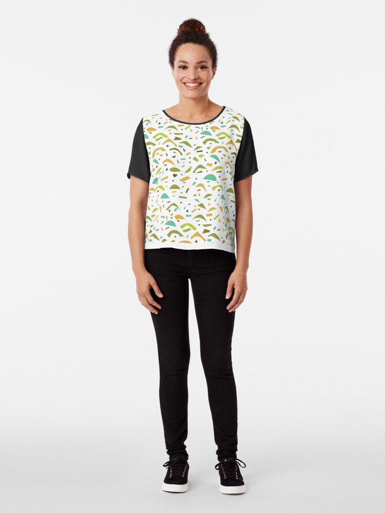 Alternate view of Abstract Yellow Green Shape Pattern Chiffon Top