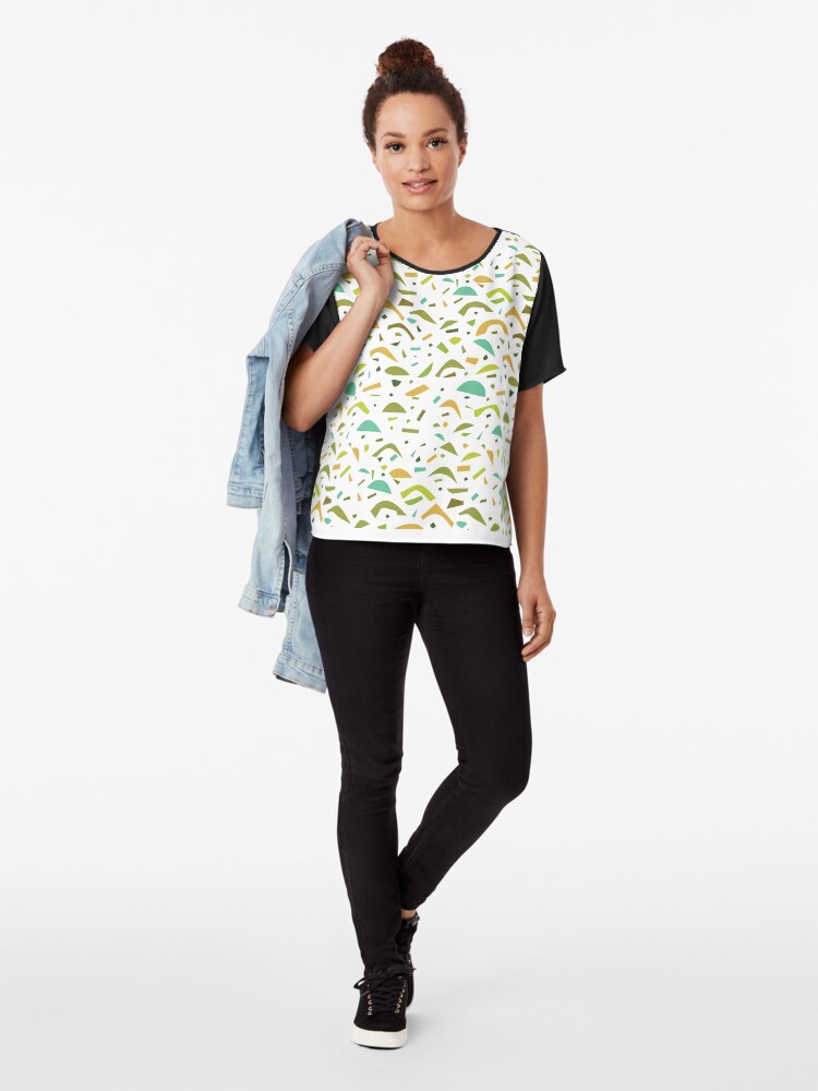 Alternate view of Abstract Yellow Green Shape Pattern Chiffon Top