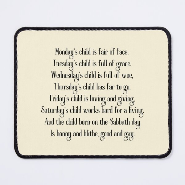 Item preview,  Monday's Child Poem - Traditional Children's Rhyme designed and sold by Einstein12345.