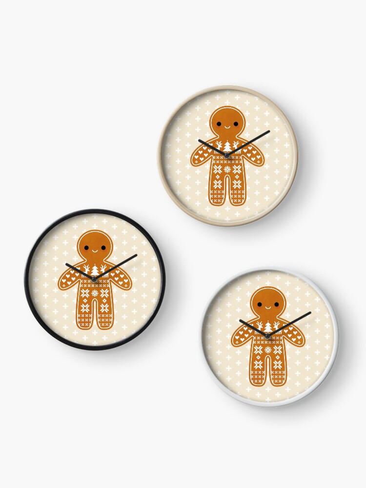 Aperçu 3 sur 4. Horloge avec l'œuvre Patron de pull Biscuit en pain d'épice créée et vendue par daisy-beatrice.