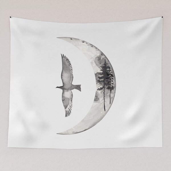 Item preview, Half Moon Phase with Bird and Trees Design. designed and sold by SheaLN.