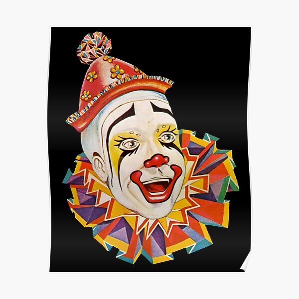 CLOWN. Scary. Horror. CLOWN. Clown Head, Circus, Vintage, Advertising, Poster, on Black. Poster