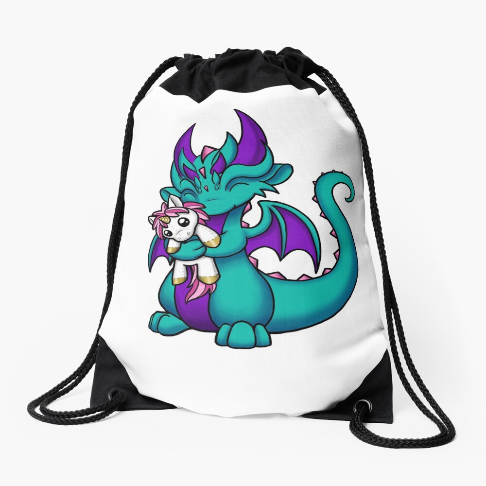 Dragon with Unicorn Plushie Drawstring Bag