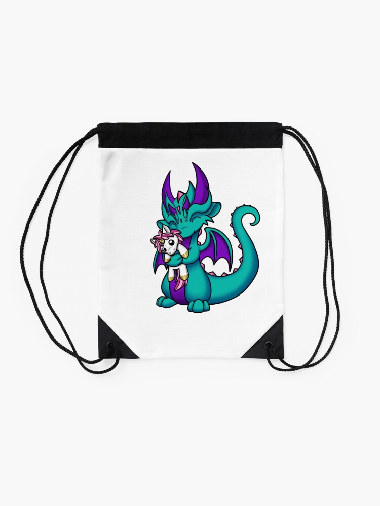 Alternate view of Dragon with Unicorn Plushie Drawstring Bag