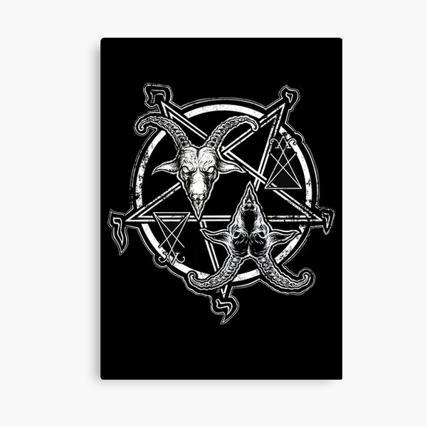 Artikel-Vorschau von Zwei Gesichter des Teufels, Baphomet, Teufelskunst, Retro-Schwarz-Weiß-Design, Ziegenschädel, satanisches T-Shirt, Luzifer-Siegel, dunkle Kunst, Symbole der schwarzen Magie, Okkultismus, Vintage-Hexe, designt und verkauft von SSINAMOON.
