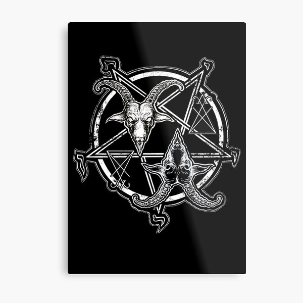 Artikel-Vorschau von Zwei Gesichter des Teufels, Baphomet, Teufelskunst, Retro-Schwarz-Weiß-Design, Ziegenschädel, satanisches T-Shirt, Luzifer-Siegel, dunkle Kunst, Symbole der schwarzen Magie, Okkultismus, Vintage-Hexe, designt und verkauft von SSINAMOON.