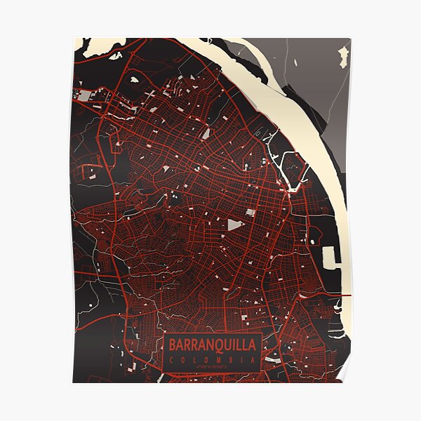 Barranquilla City Map Colombia Vector Poster For Sale By Demap Redbubble 