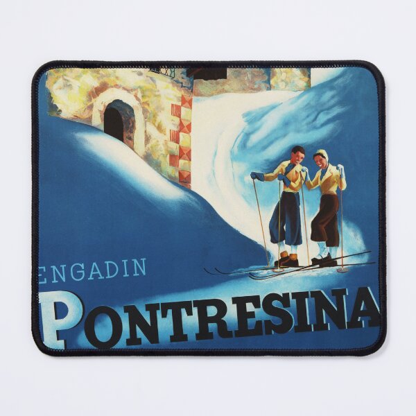 Item preview, ENGADIN PONTRESINA Mountain Village for Skiing 1941 Vintage Swiss Tourism Travel Poster designed and sold by retroposters.