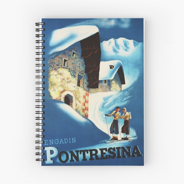 Item preview, ENGADIN PONTRESINA Mountain Village for Skiing 1941 Vintage Swiss Tourism Travel Poster designed and sold by retroposters.