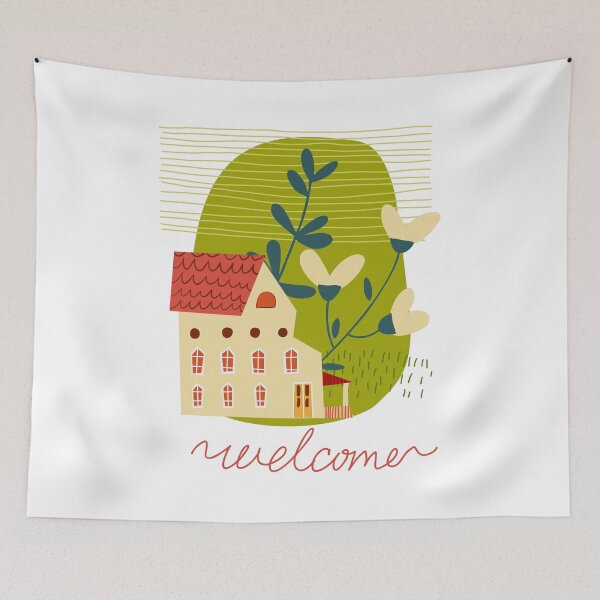 Item preview, Welcome. Farm house. Illustration with a landscape in a rural style in a cute naive style. designed and sold by Olga Matskevich.