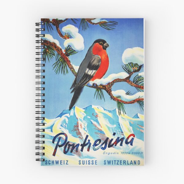 Item preview, PONTRESINA Engadin Switzerland BULLFINCH Bird Watching 1952 Vintage Tourism Advertisement Poster designed and sold by retroposters.