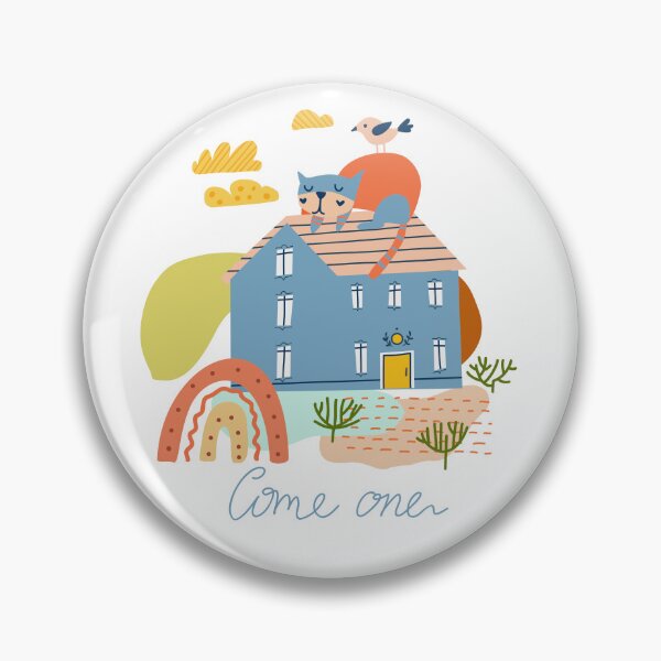 Item preview, Come one. Home Sweet Home. Illustration with a building and cat in a cute naive style. designed and sold by Olga Matskevich.