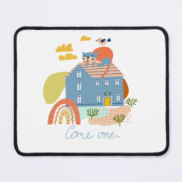 Item preview, Come one. Home Sweet Home. Illustration with a building and cat in a cute naive style. designed and sold by Olga Matskevich.