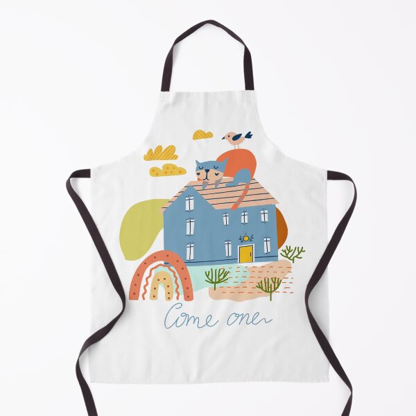 Item preview, Come one. Home Sweet Home. Illustration with a building and cat in a cute naive style. designed and sold by Olga Matskevich.