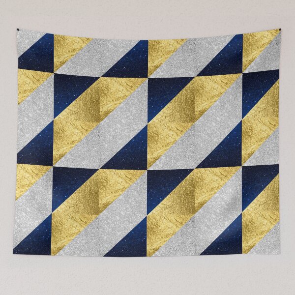 Item preview, Gold, Silver And Blue Modern Geo Triangles  designed and sold by BronikowskiART.