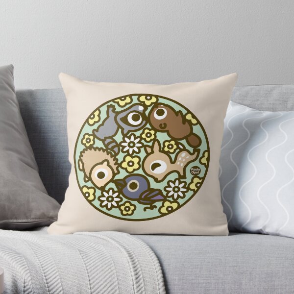 Woodland Animal Circular Pattern Throw Pillow
