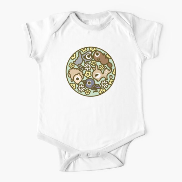 Woodland Animal Circular Pattern Short Sleeve Baby One-Piece