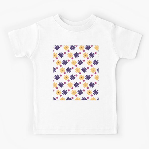 Pink and Purple flower. Floral in cute design with gold leafs pattern   Kids T-Shirt for Sale by Blue Artist