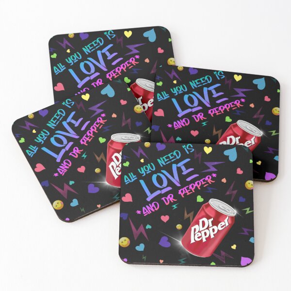 Item preview, All You Need is Love and Dr. Pepper!  Retro 80s inspired design with hand drawn soda can emojis & hearts designed and sold by MunsyArt.