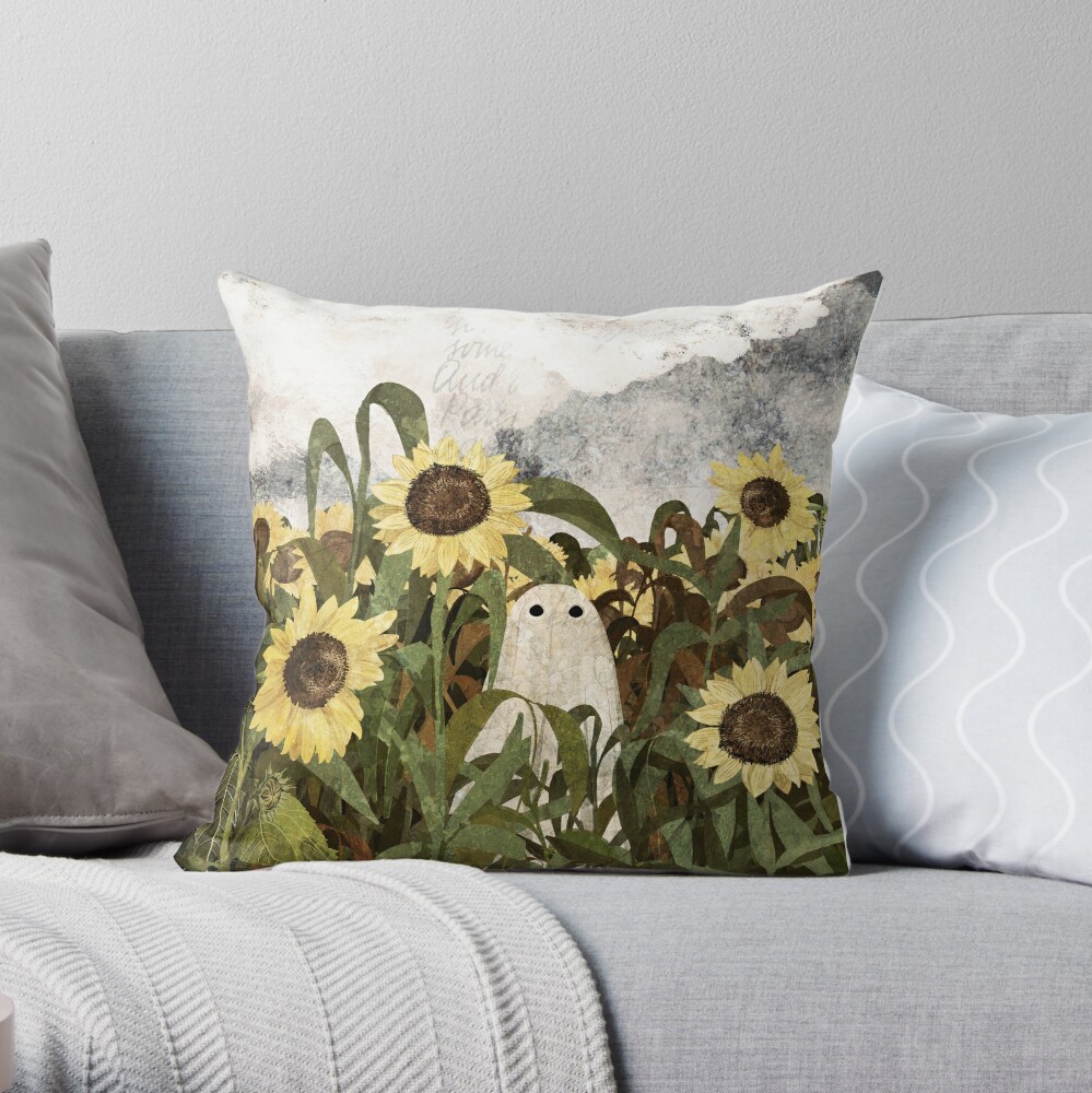 There's A Ghost in the Sunflower Field Again... Throw Pillow