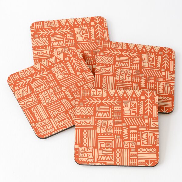 Item preview, African Tribal Mudcloth Orange and Yellow Pattern designed and sold by SoccaTamam.