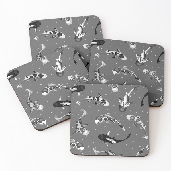 Item preview, Japanese Style Koi Carps Pattern Japanese Fishes Artwork Black and White designed and sold by SoccaTamam.