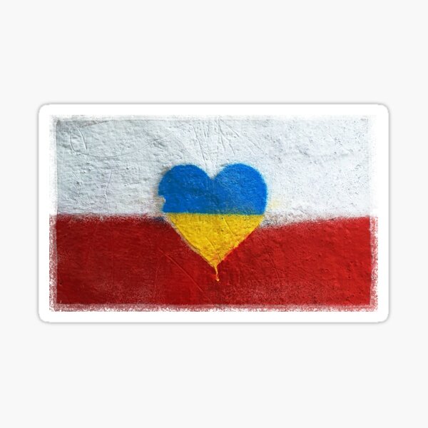 Polish Flag with Ukrainian Heart - Poland and Ukraine graffiti Sticker