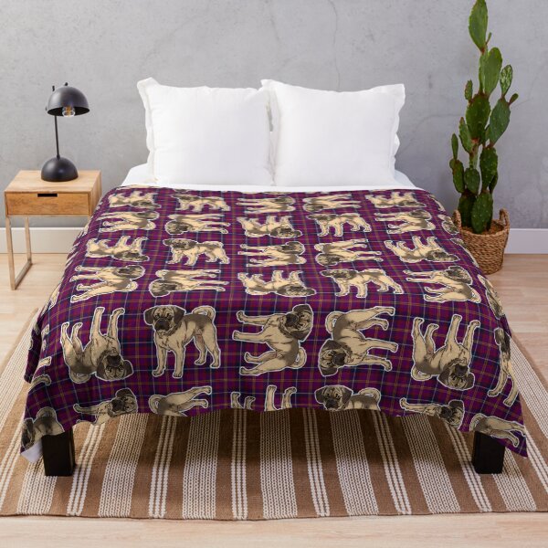 Puggle on Tartan SMALLER REPEAT of around the clock pattern Throw Blanket