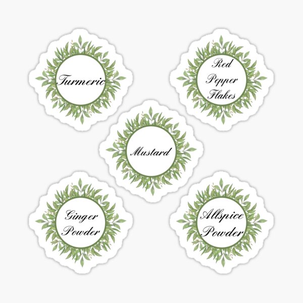 Royal Green - 30 Common Spice Names Stickers with Black Lettering + 18 Blank Round Labels for DIY - 48 Pack