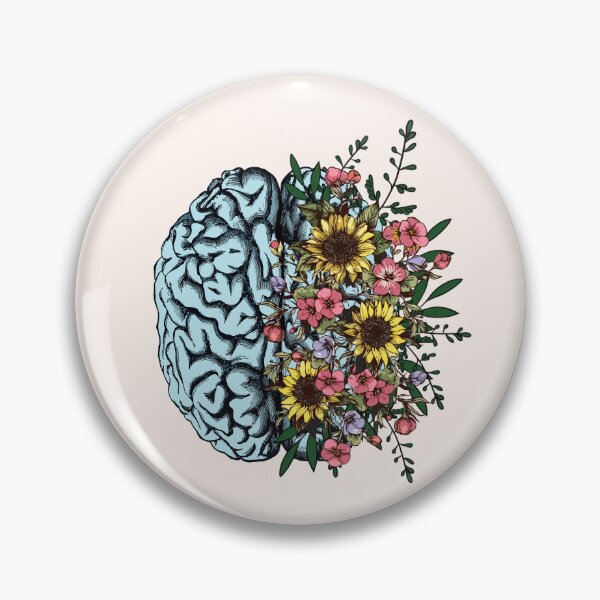 Item preview, Blue Brain and flowers sunflowers, Positivity, creativity, right hemisphere brain, health, Mental,  designed and sold by Collagedream.