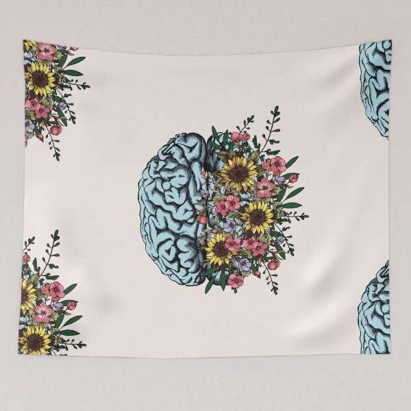 Item preview, Blue Brain and flowers sunflowers, Positivity, creativity, right hemisphere brain, health, Mental,  designed and sold by Collagedream.